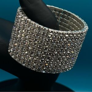Sparkling Silver Crystal Wide Stretch Bracelet
